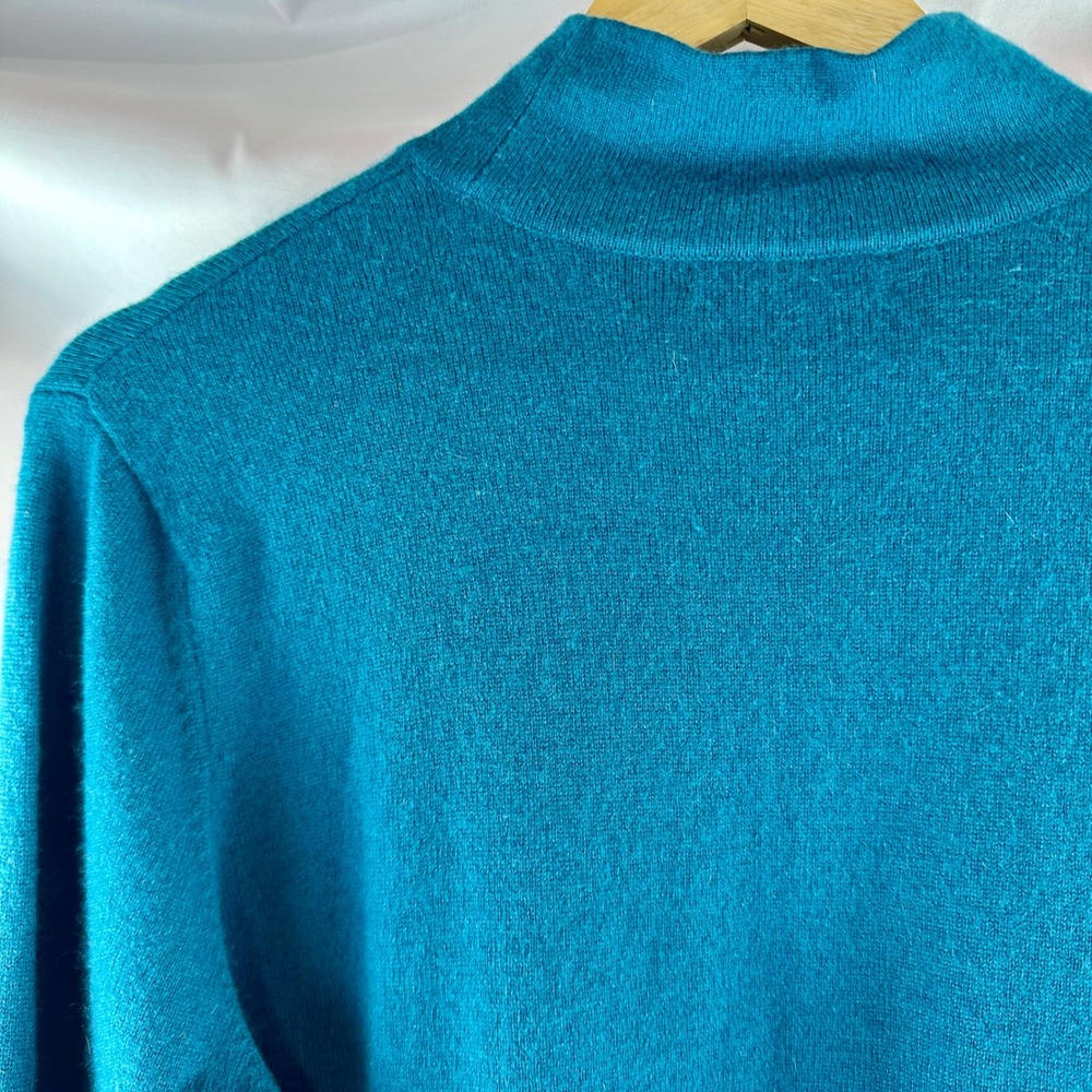 100% Cashmere Sweater XL Petite 18 20 Teal Blue Mock Neck Soft Knit Lands' End - Picture 10 of 17